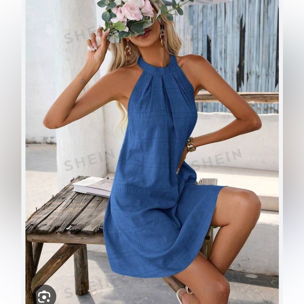 NWT SHEIN Blue Halter Neck Dress size xs